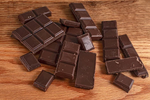 Leche Platos Chocolate Negro Fondo Madera — Foto de Stock