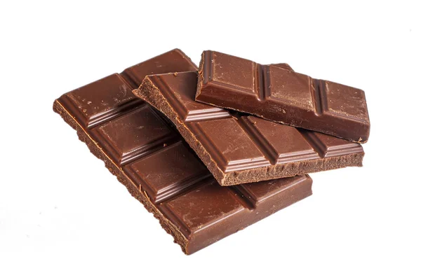 Ízletes Édes Tej Fekete Csokoládé Fehér Háttér — Stock Fotó