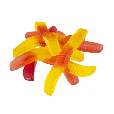 Beyaz arka plan izolasyonunda jöle ya da yılan şekeri