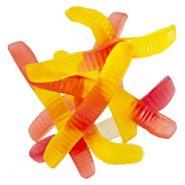 Beyaz arka plan izolasyonunda jöle ya da yılan şekeri