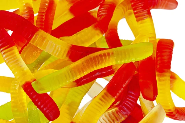 Jelly Worms Snakes Candies White Background Isolation — Stock Photo, Image