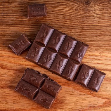 Tahta arka planda gözenekli sütlü çikolata.