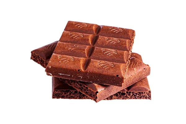 Porózus Tej Fekete Csokoládé Izolált Fehér — Stock Fotó