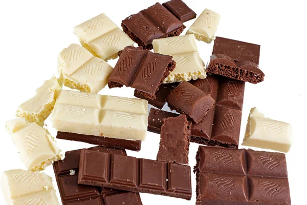 Barra Chocolate Preto Branco Com Grandes Avelãs Isolado Branco — Fotografia de Stock