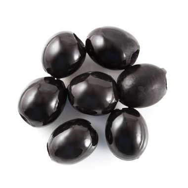 Siyah zeytin - appilatörler, beyaz arkaplanda izole edilmiş.