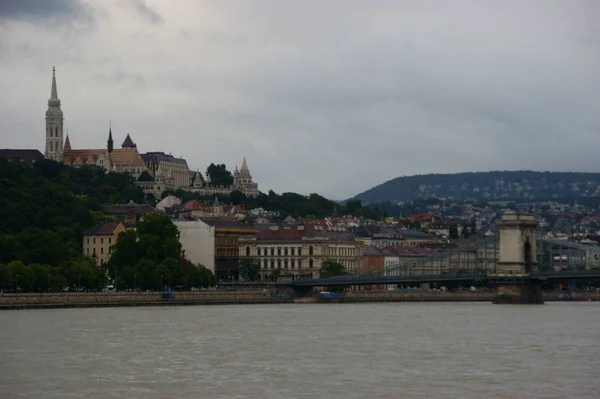 Épületek Budapest Éjszakai Danubio Folyó Mentén — Stock Fotó