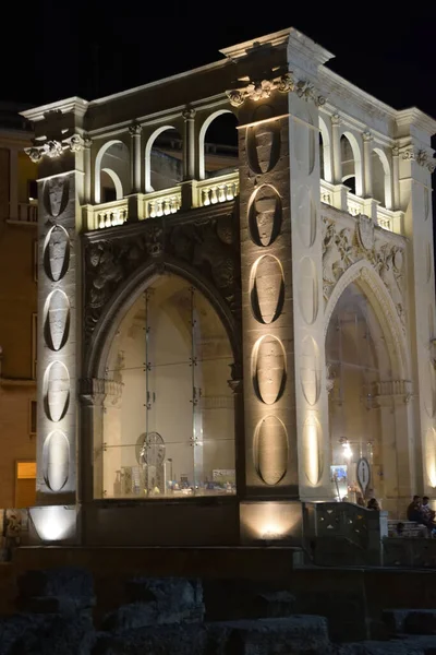 Monuments Bâtiments Histoire Lecce Nuit — Photo