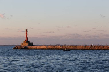 Berdyansk - Ukrayna: 02 Eylül 2016: port Azak Denizi yakınındaki Beacon