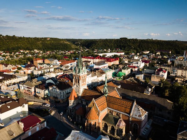 Aerial view to Dominican church in Chortkiv