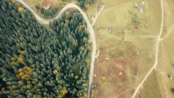 Karpaterna Nära Kryvopillia Flyger Andra Hösten Och Auto Road Passage — Stockvideo