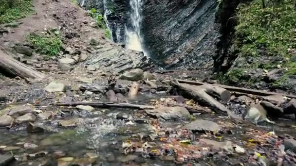 Schönen Herbst Wasserfall Zhenetskyi Huk Den Karpaten Ukraine Luftaufnahmen Von — Stockvideo