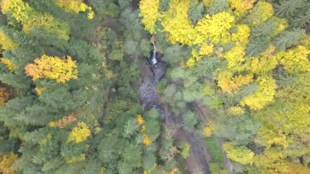 Aerial Shoot Beautiful Places Carpathian Mountains Inglés Cascada Zhenetskyi Huk — Vídeo de stock