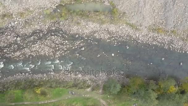Top Aerial View Moving River Carpathian Mountains Shot Ukraine — Stock Video
