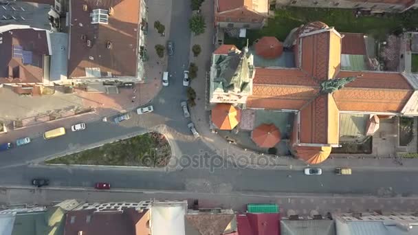 Vista Panorâmica Aérea Para Centro Cidade Chortkiv Com Igreja Dominicana — Vídeo de Stock