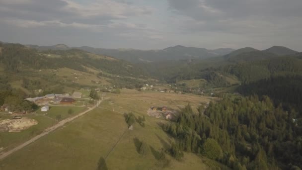 Aerial Top View Summer Carpathian Mountains Dzembronya Village Ukraine — Stock Video