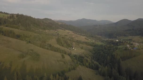 Vista Aérea Superior Das Montanhas Carpathian Verão Perto Pela Vila — Vídeo de Stock