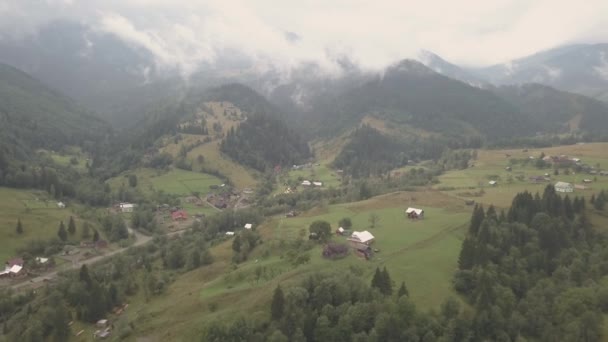 Aerial Top View Summer Carpathian Mountains Dzembronya Village Ukraine — Stock Video