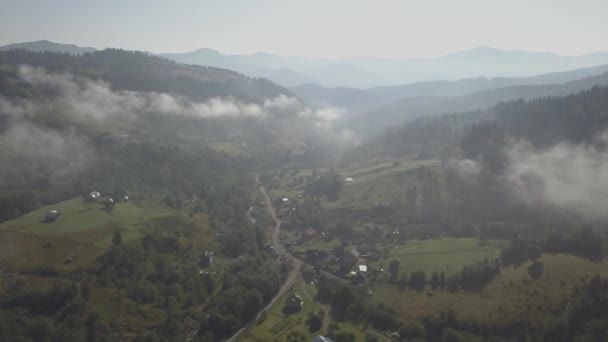 Aerial Top View Summer Carpathian Mountains Dzembronya Village Ukraine — Stock Video