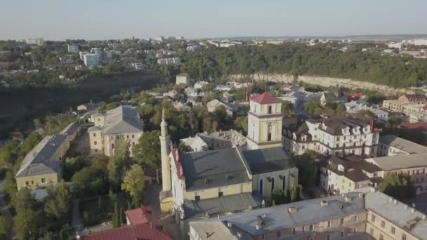 歴史的な都市のカミャネチ ポジリシキィ ウクライナの空撮 — ストック動画
