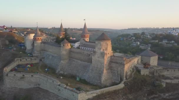 Letecký Pohled Hrad Kamianets Podilskyi Ukrajině Pevnosti Nachází Malebné Přírode — Stock video