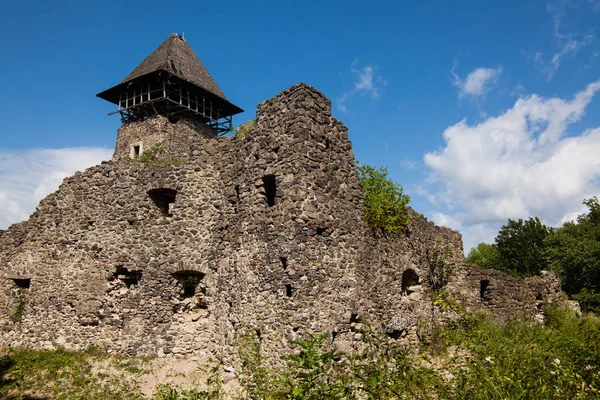 Ruinerna av slottet Nevytske i Transcarpathian-regionen. Main hålla torn (donjon) — Stockfoto