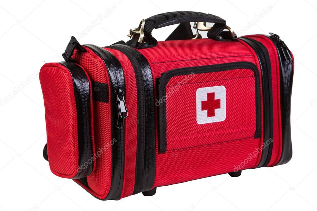 Modern portable doctor red bag isolated