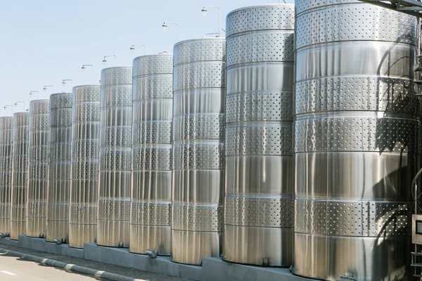 Stainless steel tank at the winery for wine maturation