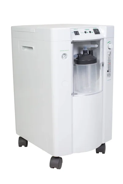Özel modern tıp cihazları - debimetre suply ile oksijen yoğunlaştırıcı inhalasyon üzerine beyaz izole
