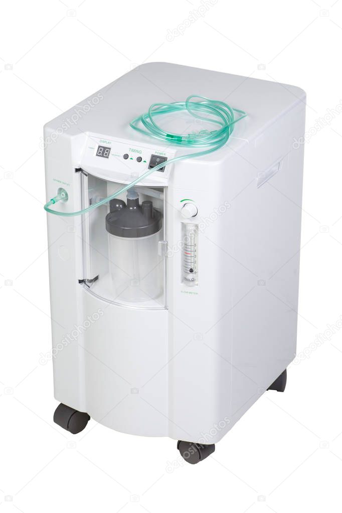 Special modern medical equipment - oxygen concentrator inhalation with flow meter suply isolated on white