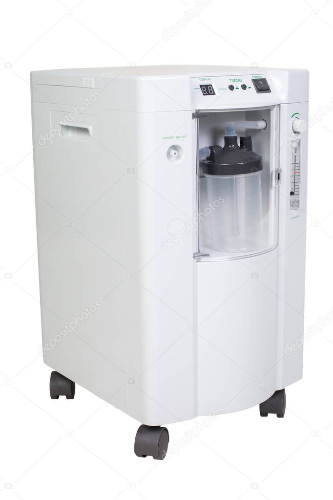 Special modern medical equipment - oxygen concentrator inhalation with flow meter suply isolated on white