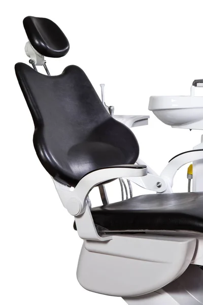 Καρέκλα μοντέρνα μαύρη οδοντίατρος απομονώνονται σε λευκό φόντο — Φωτογραφία Αρχείου