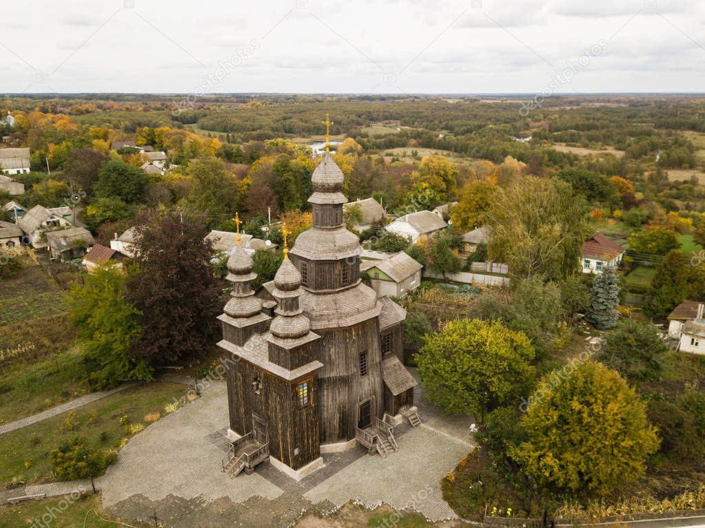 Wooden Cossacks Tserkva (St.George's Church) in Ukrainian village Sedniv near Chernihiv