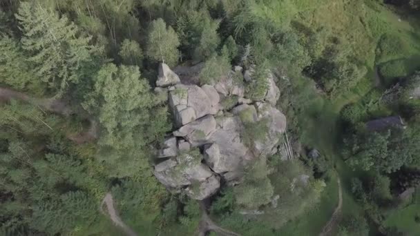 Steinfelsen Ternoshorska Lada Inmitten Schöner Malerischer Karpaten Und Wald Aus — Stockvideo