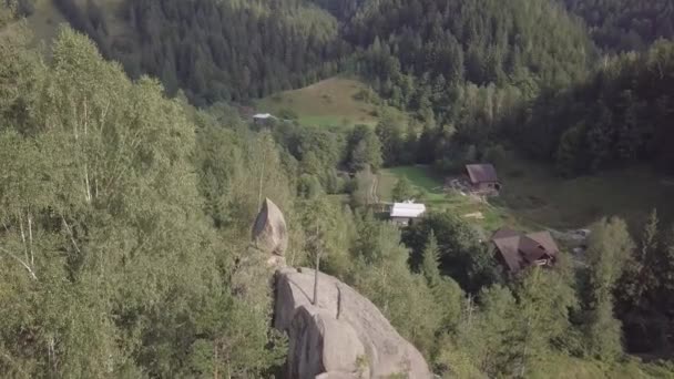 Letecký Pohled Kamenné Skály Ternoshorska Lada Uprostřed Krásné Malebné Karpatské — Stock video