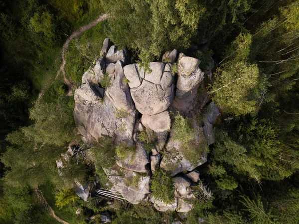 Stone rocks Ternoshorska Lada midt i smukke naturskønne Karpaterne skove. Symbol på moderskab og frugtbarhed, Kosiv-regionen, Ivano-Frankivsk Oblast, Ukraine - Stock-foto