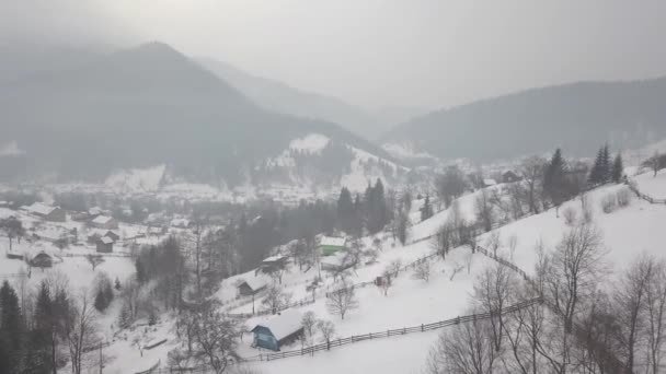 Spokojna Przytulna Baśniowa Wioska Kryworyvnia Pokryta Śniegiem Karpatach Widok Powietrza — Wideo stockowe