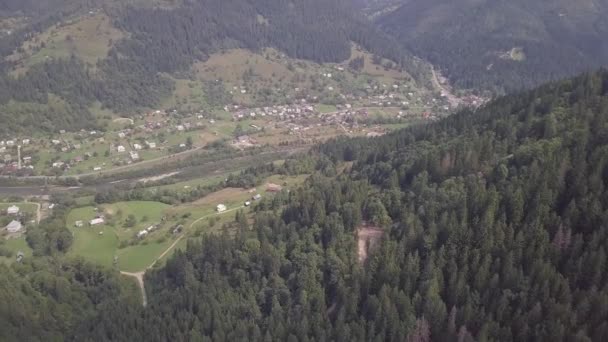 Aerial Summer View Carpathian Village Kryvorivnia Amidst Mountains Ukraine Typical — Stock Video