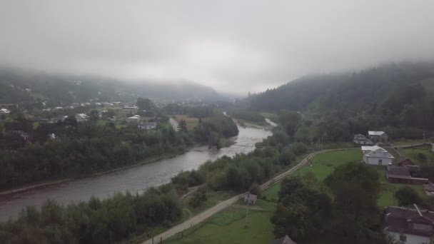 Aerial Summer Top View Mountain River Black Cheremosh Carpathian Village — Stock Video