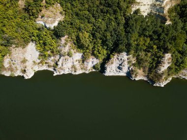 Scenic view rock monastery Bakota on Dniester river, Ukraine
