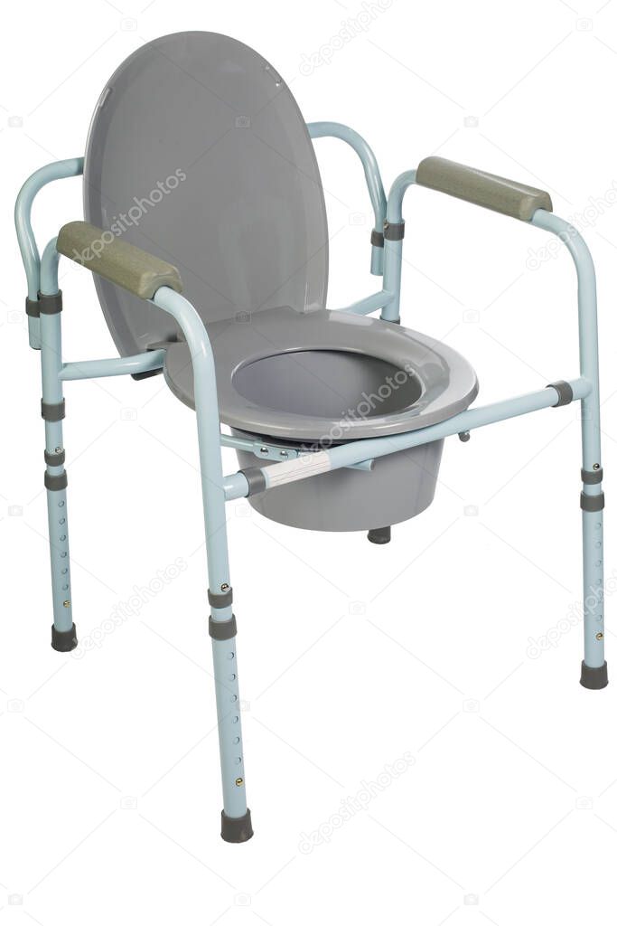 Toilet chair for rehabilitation in postoperative period, the elderly, as well as patients who have disorders of the musculoskeletal system isolated on white