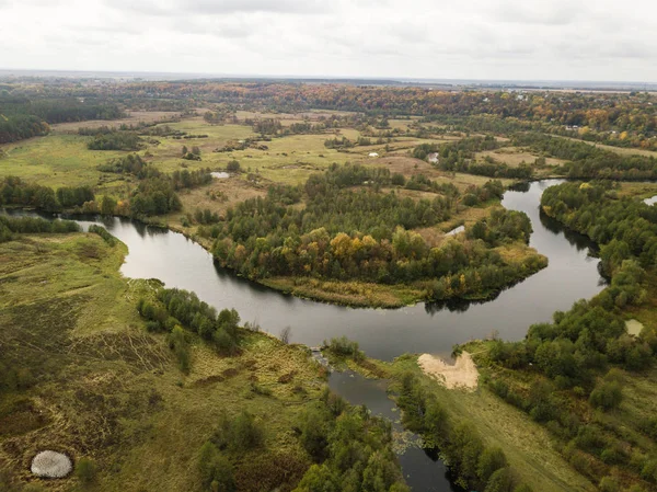 Vista Aérea Rio Snov Outono Perto Aldeia Sednev Região Chernihiv — Fotografia de Stock