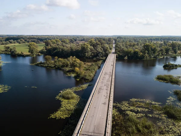 Ponte Aérea Para Auto Estrada Sobre Rio Desna Região Chernihiv — Fotografia de Stock