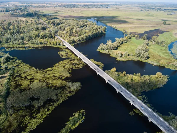 Ponte Aérea Para Auto Estrada Sobre Rio Desna Região Chernihiv — Fotografia de Stock