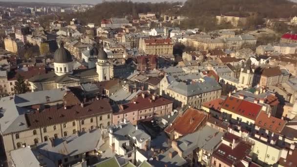 Letecký Pohled Historické Turistické Centrum Města Lvova Shora Střechy Historických — Stock video