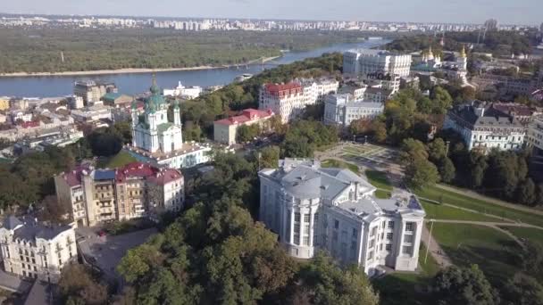 Famous Touristic Places Kyiv Aerial View Saint Andrew Church Hystoric — Stock Video