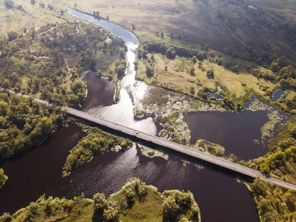 Ponte Aérea Para Auto Estrada Sobre Rio Desna Região Chernihiv — Fotografia de Stock