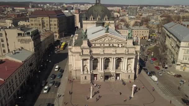 Lviv Ucrania Marzo 2019 Vista Aérea Teatro Ópera Ballet Centro — Vídeos de Stock