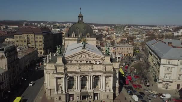 Lviv Ukraine March 2019 Aerial View Theatre Opera Ballet Historic — Stock Video