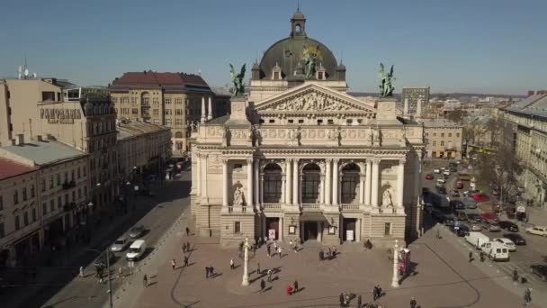 Lviv Ukraine March 2019 Aerial View Theatre Opera Ballet Historic — Stock Video