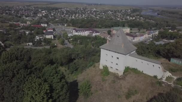 Luchtfoto Van Verwoeste Middeleeuwse Kasteel Halych Heuvel Zonnige Dag Halych — Stockvideo